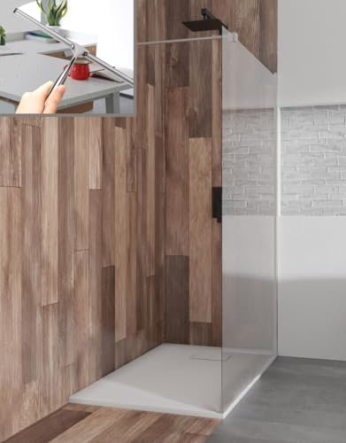 BADLAND Komplettes Set - Walk-In Dusche KETIL 120x195 + Duschwanne VIDAR 90x120 + Badwischer - Duschabtrennung Transparent Nano Glas, Duschtasse Rechteck Weiß Steinoptik SMC mit Siphon Ø 90 mm