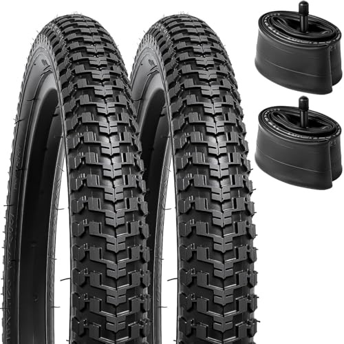 YunSCM 2-pack 14 tum barncykeldäck 14 x 2,125 ETRTO 57-254 och 14 tum cykel innerslangar 14 x 1,75/2.125 Schrader-ventil kompatibel med 14 x 2,10 14 x 2,125 14 x 2,25 vägcykeldäck och rör