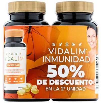 Vidalim Inmunidad. Para tus defensas. Omega 3 vegetal DHA de microalgas, vitaminas C, D, E y minerales (Selenio y Zinc). Apoya el sistema inmunológico.120 cápsulas. Formato ahorro.