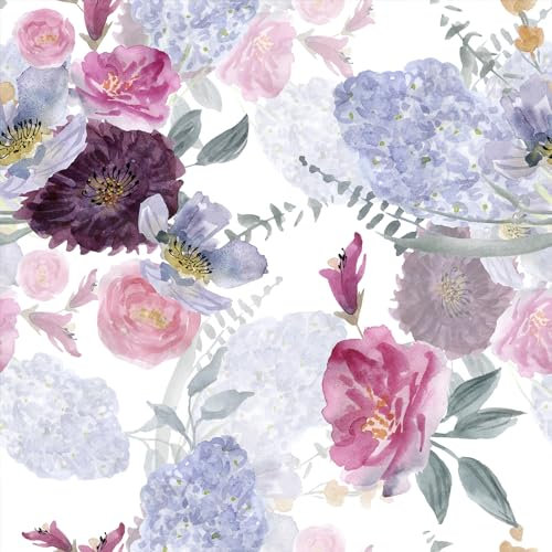 VEELIKE Tapete Pfingstrosen Lila Blumentapete Vintage Tapete Blumen Violett Rosa Tapete Floral Fototapete Schlafzimmer Romantik Mustertapete Tapete Mädchenzimmer Badezimmer Möbelfolie 44.5cm x 300cm
