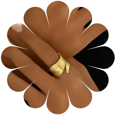 Enautoabs Bague Boho D'Or Métal Feuille Réglable Large Ouvert Doigt Pour Femmes