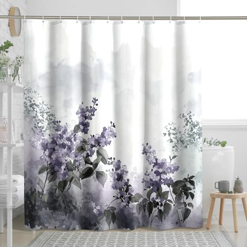 DESIHOM Paper Quilling Art Lilac Shower Curtain Set, 3D Flower Shower Curtain, Modern Floral Bathroom Accessories, Fabric Decorative -78 Inch