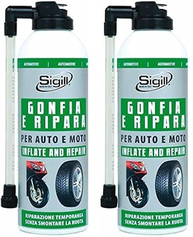 SIGILL, Gonfia e Ripara, Prodotto Tecnico Spray per il Gonfiaggio e la Riparazione di Qualsiasi Pneumatici di Auto e Moto, Ottima Soluzione per Forature Accidentali, Made in Italy, Spray 300 ml