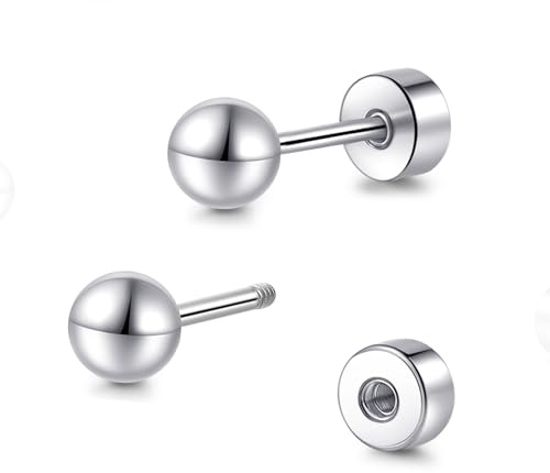 TitanHeart Boucles d'oreilles à tige en titane hypoallergénique avec fermoir à vis arrière plat 3 mm-5 mm, simples et classiques pour oreilles sensibles, 4mm, Titane, Pas de gemme