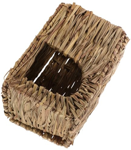 ERINGOGO Nido Intrecciato in Paglia Naturale Per Criceti e Conigli, Casa Artigianale a Mano Piccola (30x20x20 Cm), Lettino Confortevole e Giocattolo Da Masticare Per Piccoli Animali Domestici
