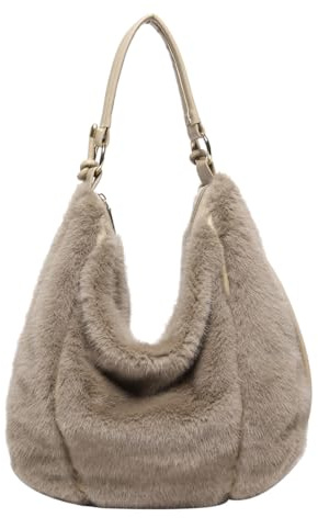 Generisch Plüsch Handtasche für Damen,Flauschige Tragetasche, Fuzzy Geldbörse für Damen, Kunstfell Schultertasche, Plüsch Tragetasche, Crossbody Geldbörse (Coffee) (Kaffee)
