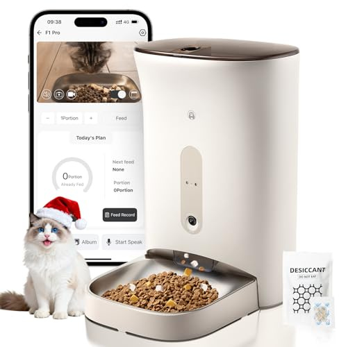 F1 Pro Distributore Automatico Cibo Gatti e Cani 4.5L con Telecamera HD 2K & Visione Notturna a 160°, WiFi 2.4G/5G, Antiblocco, Freschezza Tripla, Controllo APP, Ciotola in Acciaio Inox (F1 Pro 1)