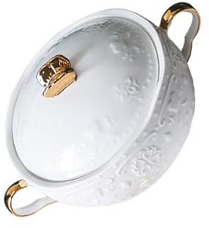 VERDANVERSE Ciotola in con Doppi Manici e Scodella per Zuppa Insalata e Frutta Design Lussuoso con Decorazione Rilievo Antipasto e Dessert Resistente e Facile da