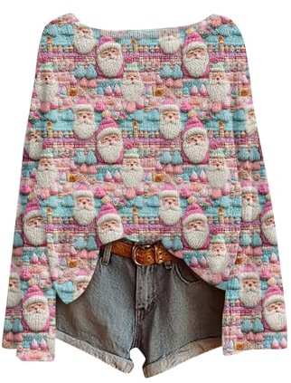 Genérico Jersey Navideño Mujer Detalles Ugly Christmas Sweater Jersey Mujer Cuello Redondo Ropa Invierno Otoño Familia Sueter Talla Grande Copos De Nieve 2#Rosa M