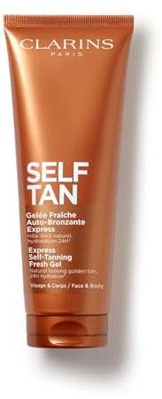 Clarins NEW Self-Tanning Gel | Quick Drying Self Tanner for Face and Body | Buildable, Streak-Free, Long-Lasting, Natural, Sun-Kissed Glow | 24H Hydration*| Contains Aloe Vera & Glycerin | 4.5 Ounces