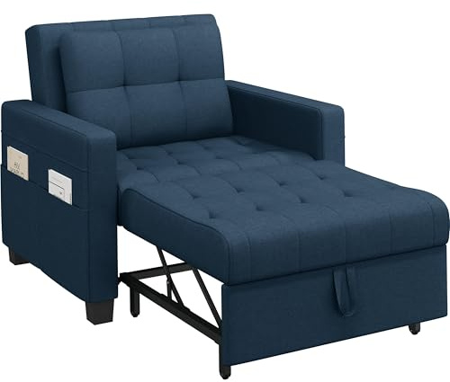 Yaheetech 3 En 1 Sofá Cama Sillón Relax Sofá Individual Azul | Respaldo Ajustable en 3 ángulo, 3 En 1 Sofá Cama, Sillón Relax para Salon, Sillón Cama Individual para Espacios Pequeños