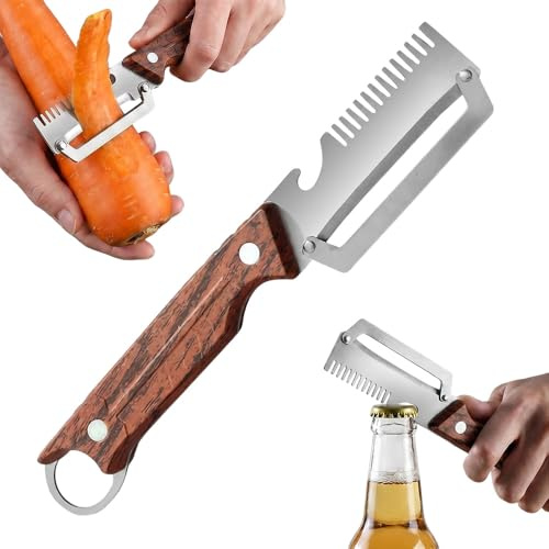 Pelapatate Utensile Multifunzione, 2026 Nuovo Pela Patate Professionale, Pelapatate Acciaio Inox Con Manico in Legno E Apribottiglie, Pelapatate Multifunzione per Patate Carote Zucca (1Pcs)