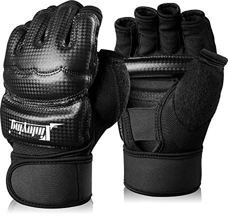 Xinluing Boxhandschuhe Kampfkunst MMA Sparring Grappling Muay Thai Taekwondo Training PU Leder Handgelenk Wraps Handschuhe ﻿ (schwarz, S)