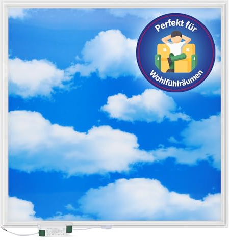 LECOM Deckenlampe Himmel mit Wolken - LED Panel 62x62 Flach LED Wolkendecke mit Bild 3D-SKY Tageslicht Deckenleuchte für Rasterdecke Odenwalddecke