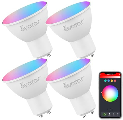 Avatar Controls GU10 Smart Bulb 4 Pack, 5W Music Sync Spot Alexa LED Lights RGBCW Colour Changing Dimmable Warm Cool White, Compatible with Google Home, No Hub Required