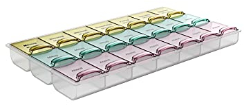 Haro for you Tabletten-Box für 1 Woche, Morgen Mittag Abend, Pillen-Box flach bunt, einfache Organisation der wöchentlichen Tabletteneinnahme, praktische Tablettendose mit getrennten Fächern