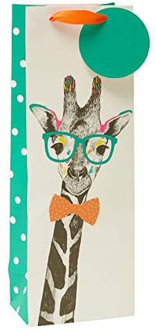 UK Greetings Giraffe Style Bottle Bag - Multi Giraffe Print - Ideal for Birthdays - Perfect Size for Alcoholic Gifts - Recycled Material - W: 127mm x H: 356mm x G: 89mm