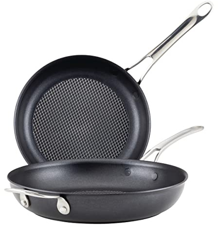 Anolon X Hybrid Nonstick Induction Frying Pans/Skillet Set, 10 Inch and 12 Inch, Dark Gray