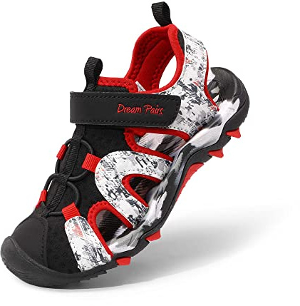 DREAM PAIRS KIDS Camo Sport Sandals,Black/Red,1 Big Kid