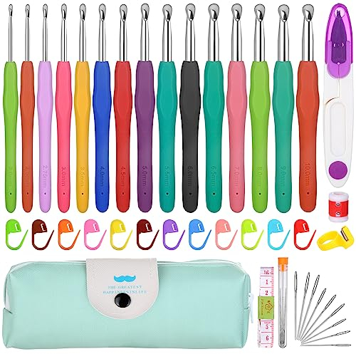 15 Stück Häkelnadeln Set in Voller Größe,VEVOQIM 41 Stück Häkelset für Anfänger mit Häkel Zubehör,Ergonomische Häkelnadel Soft Gummi Häckelnadel Häkelhaken Set, Crochet Hook Set mit Tragbaren Tasche