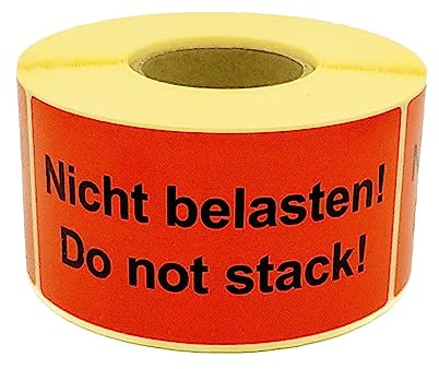 MD Labels Warnetiketten auf rolle 100x50mm 500 Stück Nicht belasten! Do not stack! – Versandaufkleber - selbstklebendes Papier - Leuchtrot stark haftend - Versandhinweis Haftetiketten