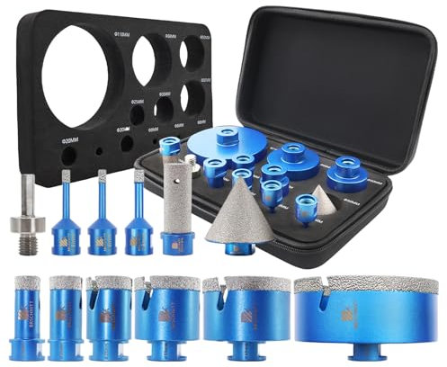 BRSCHNITT Diamond Core Drill Bit Set - Tile Hole Saw Kit for Porcelain Ceramic Marble Granite Drilling withM14 Thread（6/6/8/20/25/35/50/68/110&20 finger bit&50 chamfer bit）.