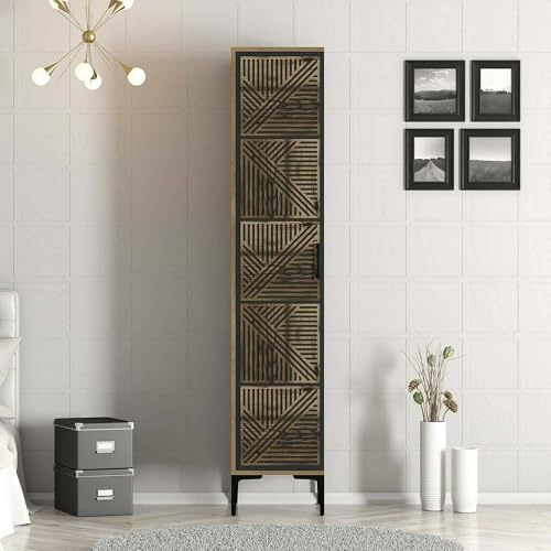 Dmora - Armadio multiuso 1 anta Mekbuda, Mobile multifunzionale, Mobiletto scarpiera, Guardaroba porta scarpe, 48x40h201 cm, Noce e Antracite