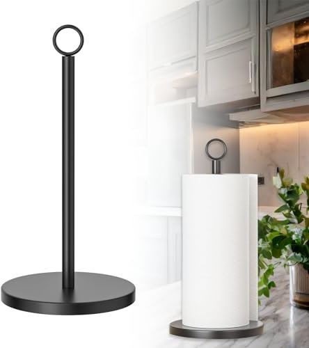 Portarotolo da Cucina Nero Supporto per Rotoli di Carta Autoportante in Acciaio Inox - Organizzatore per Cucina e Tavolo