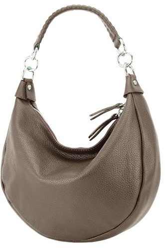 SH Leder Echtleder Damen Halbmondförmige Tasche stylisch bananentasche Umhängetasche Leder 30x22cm Mina G668 (Dunkeltaupe)