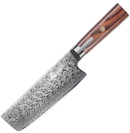 MITSUMOTO SAKARI 17cm Nakiri Coltello da Chef Giapponese, Coltello da Chef Professionale Forgiato a Mano, Coltello da Chef in Acciaio Damasceno S301