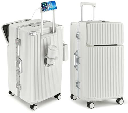 feilario 76,2 cm großer Captain Aluminiumrahmen, Hartschalenrollen, Gepäck, Karierter Koffer mit Frontfach/Getränkehalter/Handyhalter