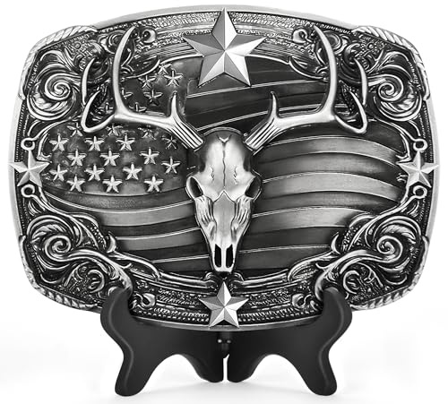 Superkred Western Belt Buckle for Men - Deer Belt Buckle Cowboy Belt Buckles Western BeltsBuckles for Men & Women Boys Cowboy Cowgirl (Silver)