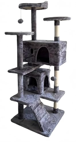 Requena Cat Tree - 138cm Cat Tree with Scratching Posts & Ladder for Playful Cats- Multi-Level Cat Climber Tower Offers Stability, Comfort & Fun- Perfect Cat Tower for Indoor Adventures- Dune Ash Grey