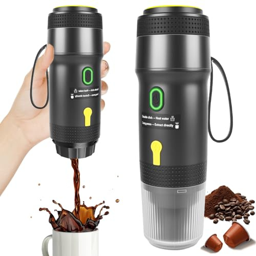 SPORWAY Macchina da Espresso Portatile Auto: Macchina da Espresso Elettrica con Riscaldamento Automatico, Mini Macchina da Caffè da Viaggio Compatibile con Capsule NS e Caffè Macinato per Campeggio