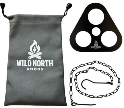 Wild North Goods - Fire Tripod Cooking Kit - Portable Stainless Steel Campfire Cooking Stand with Hanging Chain | Bushcraft, Camping, Outdoor Survival & BBQ Gear