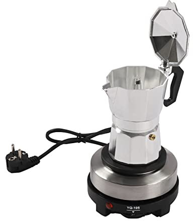 FROPIJ Cafetière à expresso électrique, 500 W, en aluminium, 5 niveaux, réglable sur 5 niveaux, avec plaque chauffante haute performance, avec chauffage/arrêt automatique (3 tasses)