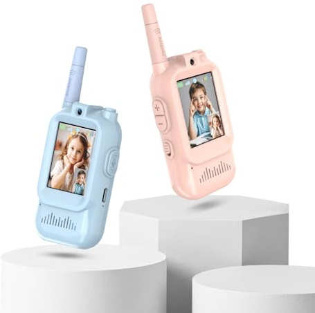 Lurowo Video Walkie Talkies for Kids, 2 Packs Rechargeable Two-way Display kids Walkie Talkies, With Fun Voice Conversion and Screen Disply, Suitable For 3-12 Years Old (Pink+Blue)