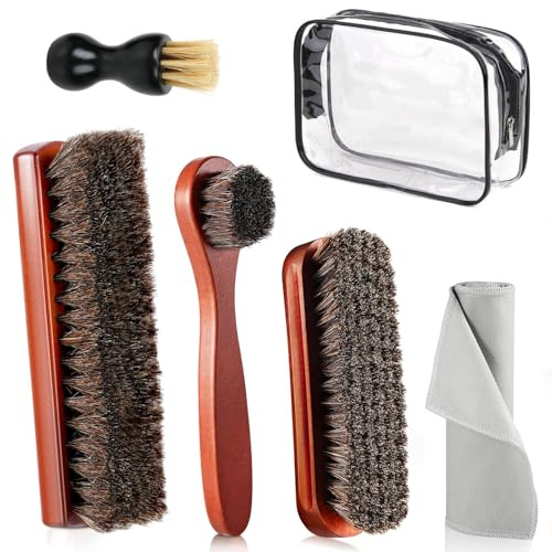 Eulihent Set da 6 Spazzole per Camoscio e Cuoio, Kit per Lucidatura e Pulizia Scarpe, Spazzole per Pelle, Include Panno in Microfibra e Sacchetto Portaoggetti, Adatto per Cuoio e Camoscio