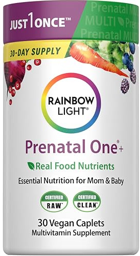 Rainbow Light Prenatal Multivitamin One + for Women | 30 Caplets | Essential Nutrition for Mom & Baby | Real Food Nutrients | with Iron, Vitamins and More
