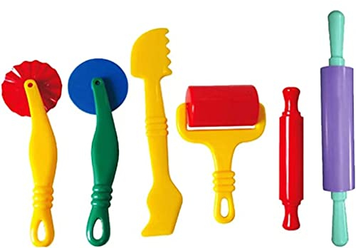 DesignerBox 6 Pcs Clay Dough Tools Kit, Art Clay Modelling Tool Kit Dough Rollers Molds Cutters Plastic Play Dough Tools Set for Children