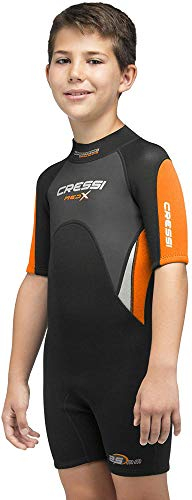 Cressi Unisex-Youth Med X Jr Wetsuit 2.5 mm Shorty Neoprenanzug Ideal zum Schnorcheln und Tauchen in gemäßigten Gewässern, Kinder, Schwarz/Orange/Hellgrau, XL (Jahre 14/15)