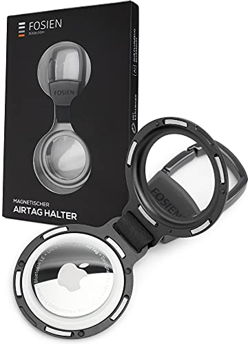 FOSIEN® airtags schlüsselanhänger mit bombenfestem Halt airtag anhänger mit Karabiner - diskretes Aluminium Design (Black)