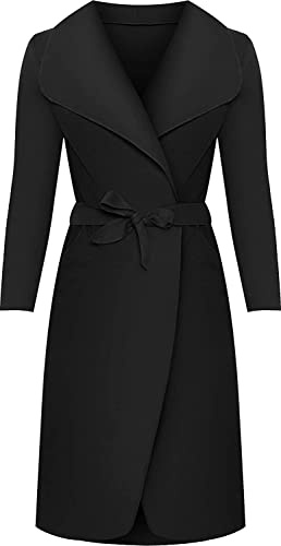 Crazy Girls Womens Ladies Celebrity Kim Kardashian Style Drape Waterfall Jacket Long Sleeve Belted Oversized Trench Coat UK 8-14 (XL (UK 16-18), Black)