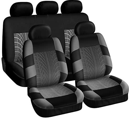 CICMOD Cubierta de Asiento Coche Universal Juego Completo de Funda para Asiento Delantero Asiento Trasero Negro Gris