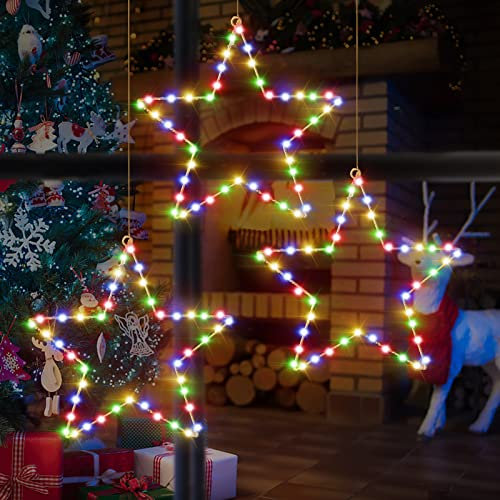 Therlan LED Lichterkette Batterie Fensterdeko Beleuchtete, 3Stück Weihnachtsleuchte Weihnachtsdeko Fenster Beleuchtet Weihnachtsstern Mit Timer LED Fensterdeko Sterne Weihnachten Mehrfarbig