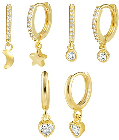 Pendientes de aro para mujer, 3 pares de pendientes clásicos chapados en oro con diamantes pequeños cartílago, hipoalergénicos, adecuados para múltiples piercings,niñas y hombres