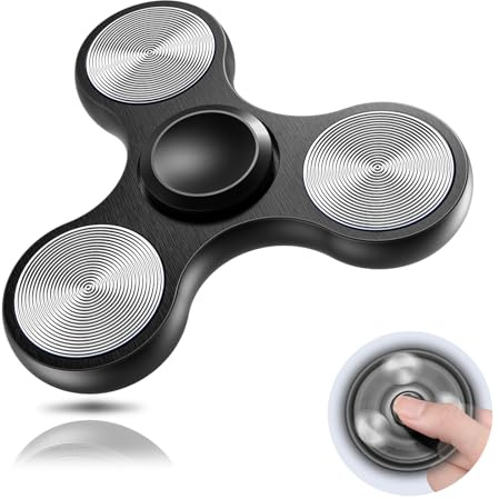 Aolcev Fidget Spinner Metal Fidget Toy Stainless Steel Fast Bearing 4-10 Minutes Spins Hand Spinner Tri Finger Gyro Toy EDC ADHD Focus Anxiety Stress Relief Hand Spinner Toys for Kids Adults-Black