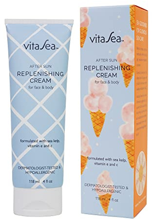 VitaSea After Sun Replenishing Cream for Face and Body, Refresh, Hydrate & Soothe Heat Exposed Skin, Fast-Absorbing Vegan After Sun Care, Formulated with Sea Kelp, Vitamin E & C, 4 Fl Oz