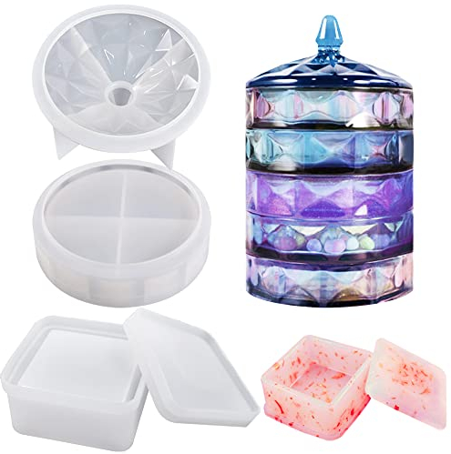 AFUNTA 2 Stück Harzformen für Aufbewahrungsboxen, Stapelbare Schmuckschatullenformen Quadratische Epoxidharzformen für DIY-Schmuckkästchen, Süßigkeitenbehälter