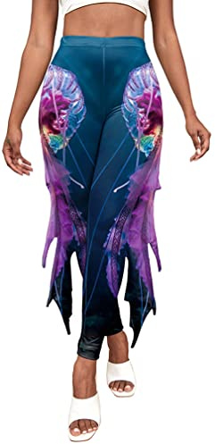 Maeau - Women Leggings Mermaid Scale Pattern Leggings 3D Fish Scale Leggings High Waist Slim Fit Trousers Skinny Pants for Dance Yoga Party Club Carnival Festival